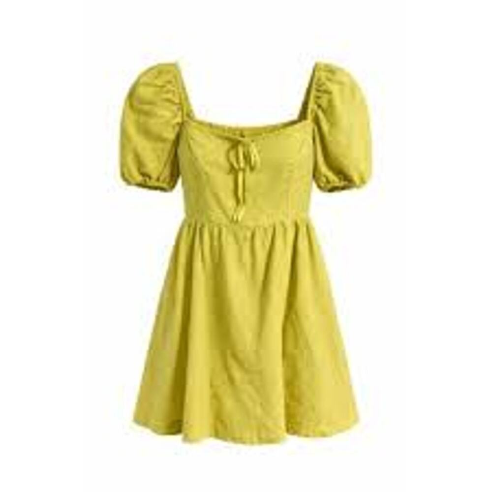 CAMILA COELHO Puff Sleeve Linen Mini Dress Chartreuse BABYDOLL  FEMININE Size S